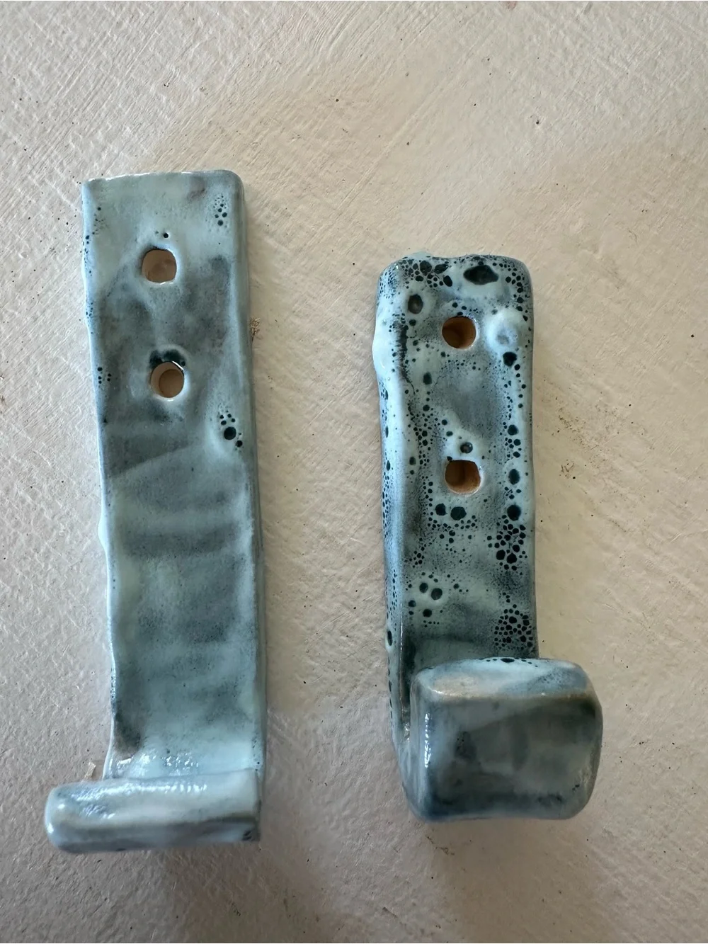Handmade Ceramic Seafoam Glazed Wall Hooks - Set of 2